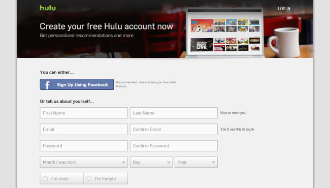 美国以外的Hulu Plus与Getflix的注册页面